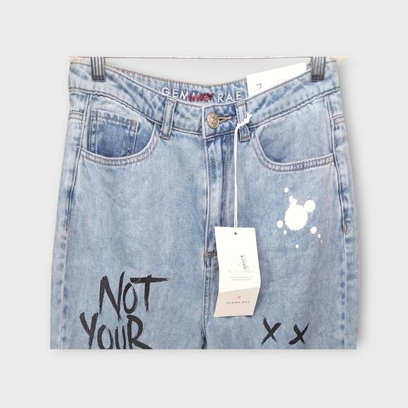 NEW With TAGS - Womens Gemma Rae High Rise Mom Graffiti Blue Jean Size 7 - Picture 2 of 9